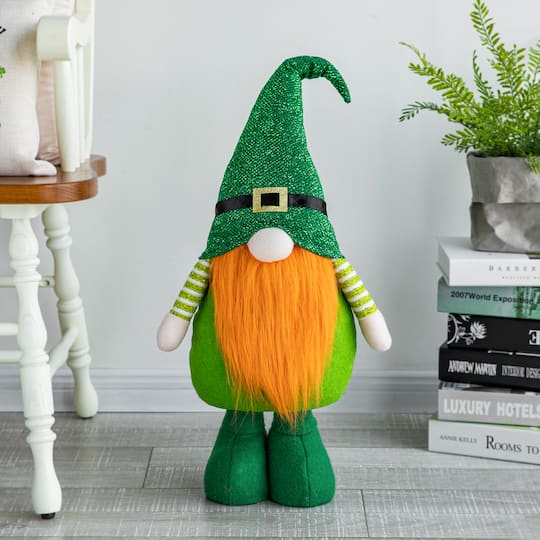 Glitzhome® 40" St. Patrick's Telescoped Fabric Standing Gnome Décor